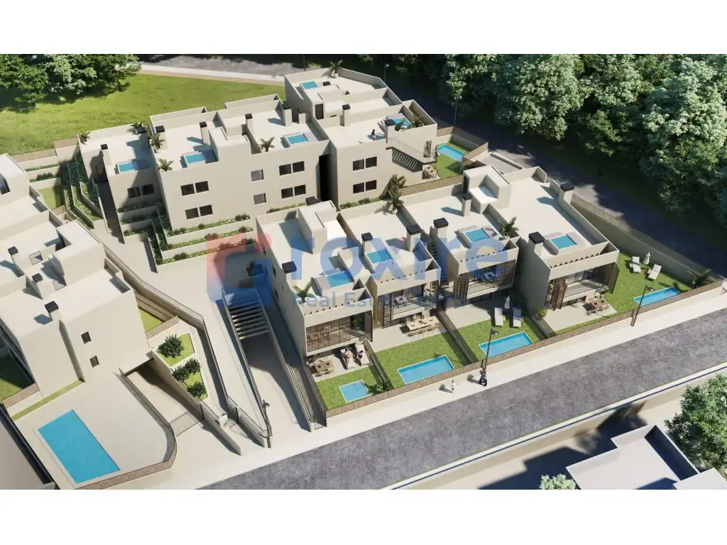 Außenansicht von Wohnungen zum Verkauf in Sant Antoni de Portmany mit Privatgarten, Terrasse und Schwimmbad