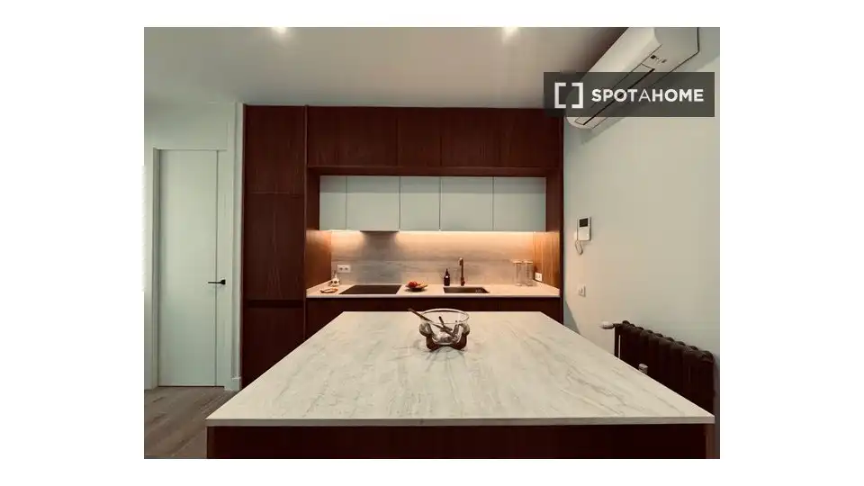 Cuina de Apartament per a compartir en Madrid amb Aire condicionat, Terrassa i Moblat