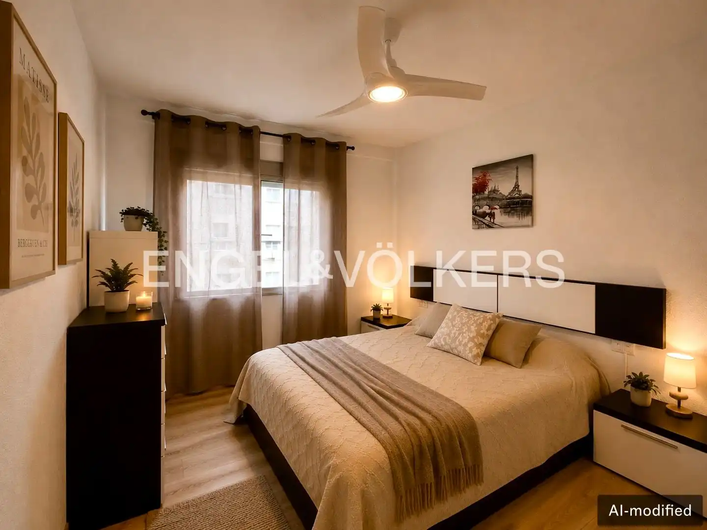 Schlafzimmer von Wohnung zur Miete in Valencia mit Klimaanlage, Heizung und Möbliert