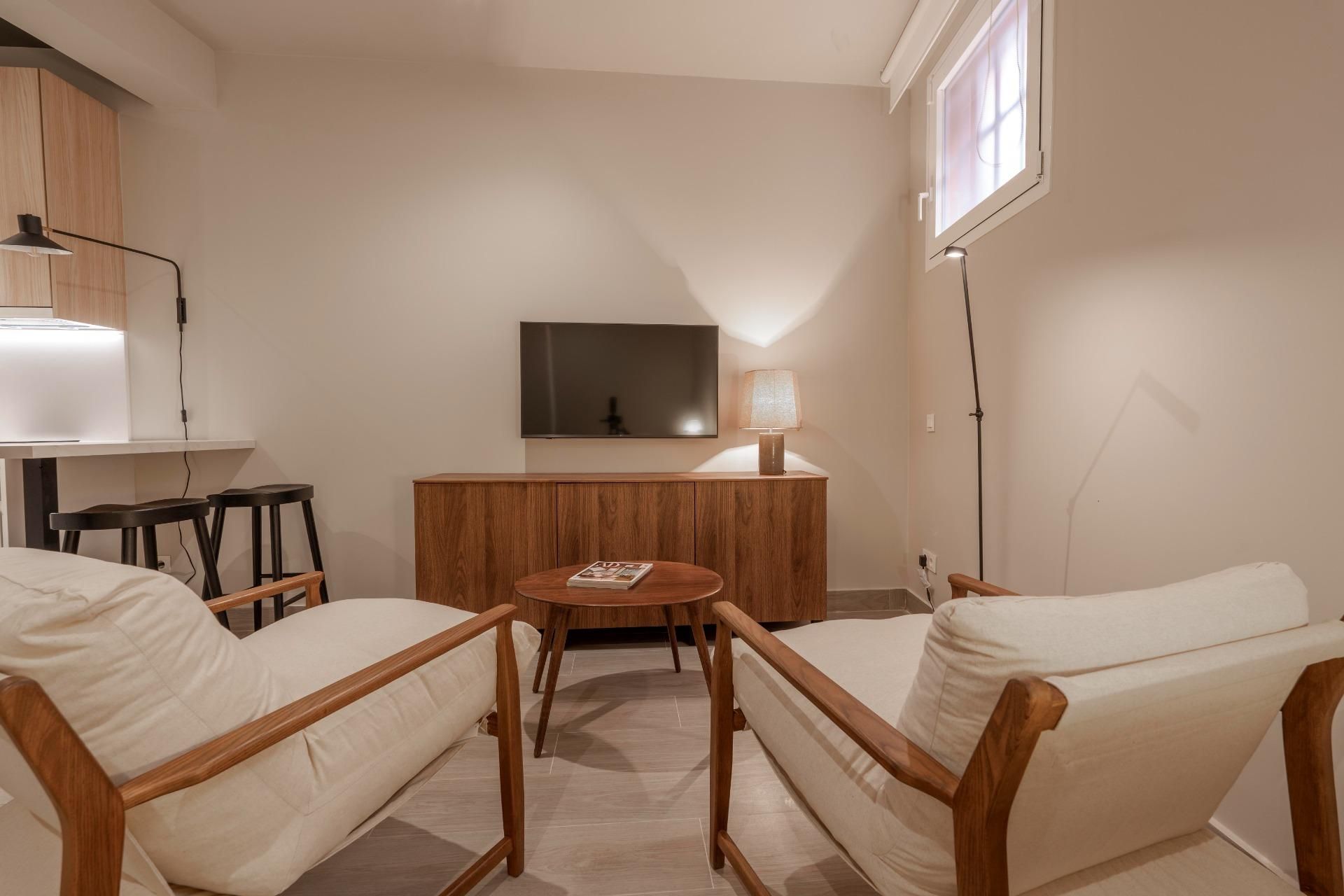 Sala de estar de Estudio de alquiler en  Madrid Capital con Calefacción y Amueblado