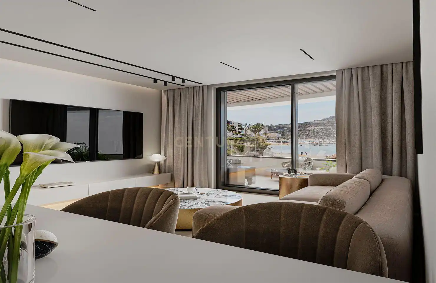 Living room of Flat for sale in Calpe / Calp  with Air Conditioner, Private garden and Swimming Pool