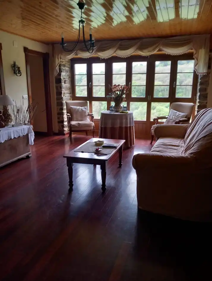 Sala de estar de Finca rústica en venta en Tineo con Jardín privado, Parquet y Terraza
