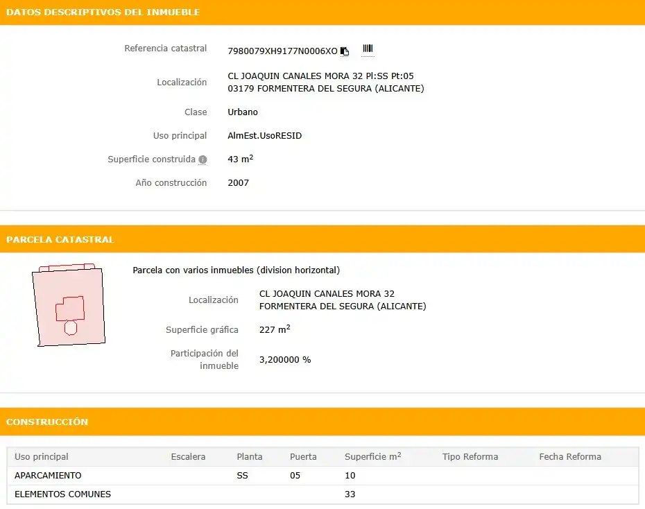 Garaje en venta en Formentera del Segura