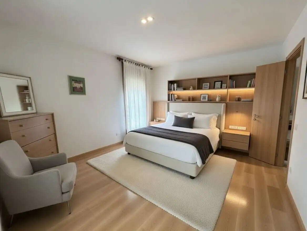 Schlafzimmer von Wohnung zum Verkauf in Sant Joan Les Fonts mit Klimaanlage, Heizung und Parkett