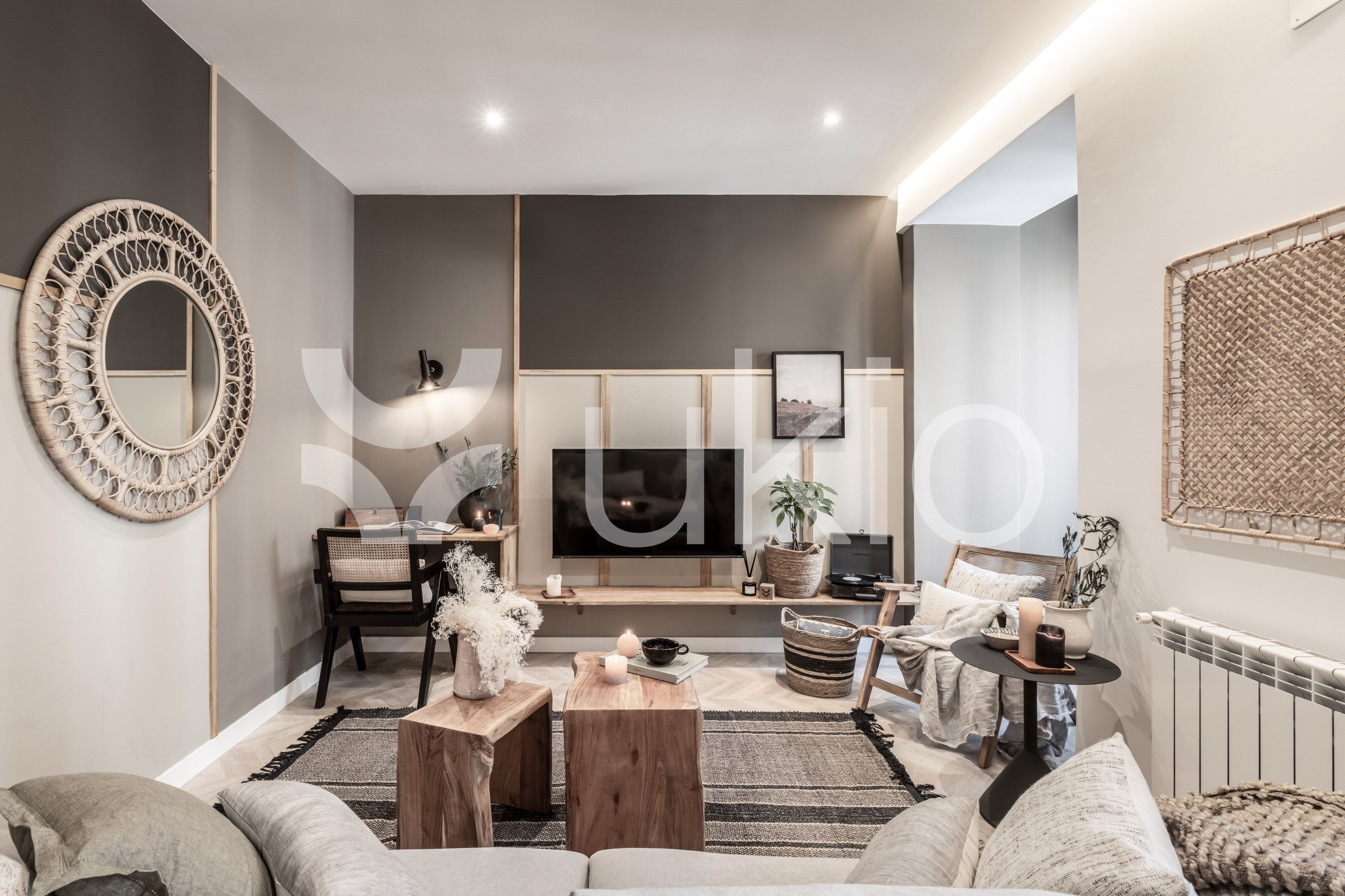 Sala d'estar de Apartament de lloguer en  Madrid Capital amb Aire condicionat, Calefacció i Moblat