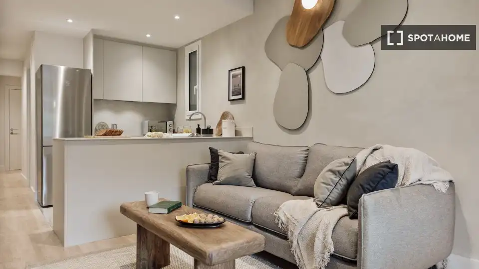 Wohnzimmer von Wohnungen zur untervermieten in Barcelona mit Klimaanlage, Terrasse und Möbliert