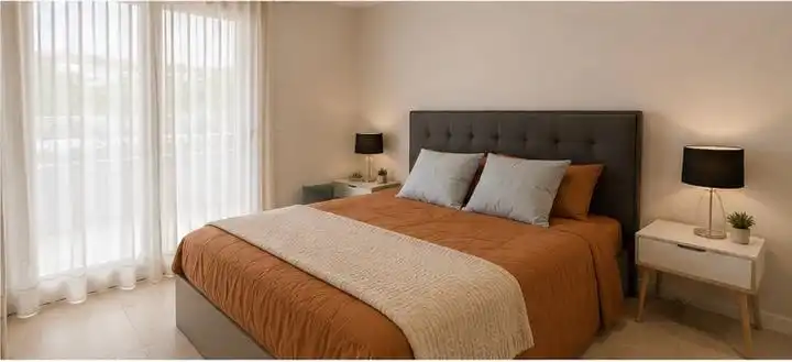 Habitación de Casa adosada de alquiler en Finestrat con Aire acondicionado, Jardín privado y Terraza