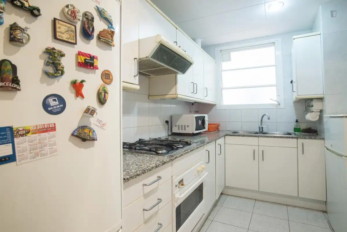 Cocina de Apartamento para compartir en Barcelona con Aire acondicionado, Calefacción y Amueblado