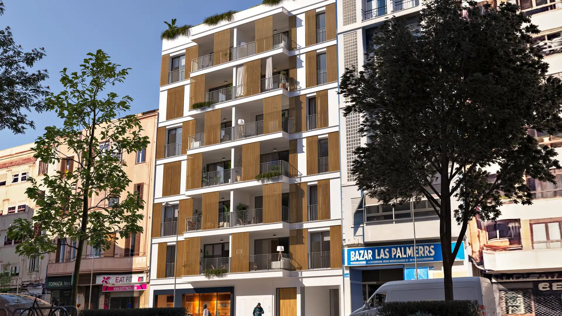 Außenansicht von Wohnungen zum Verkauf in  Palma de Mallorca mit Klimaanlage, Terrasse und Abstellraum