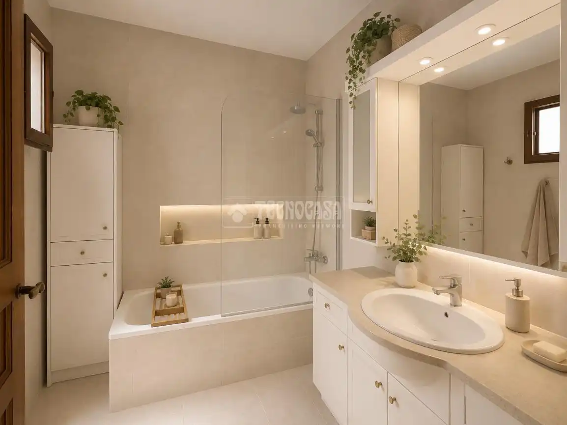 Badezimmer von Einfamilien-Reihenhaus zum Verkauf in Barcelona mit Klimaanlage und Terrasse