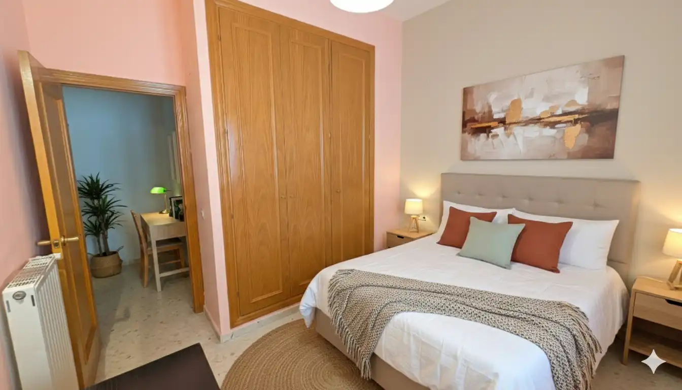 Schlafzimmer von Einfamilien-Reihenhaus zum Verkauf in Rocafort mit Klimaanlage, Heizung und Privatgarten