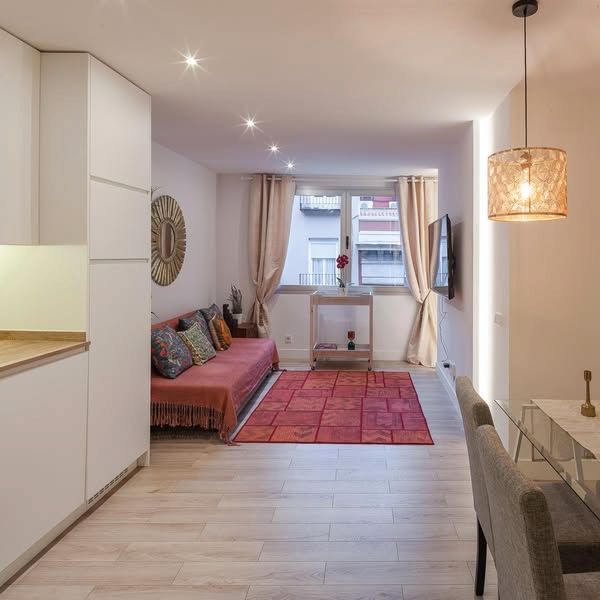 Sala d'estar de Apartament de lloguer en  Madrid Capital amb Aire condicionat, Moblat i Es permeten mascotes