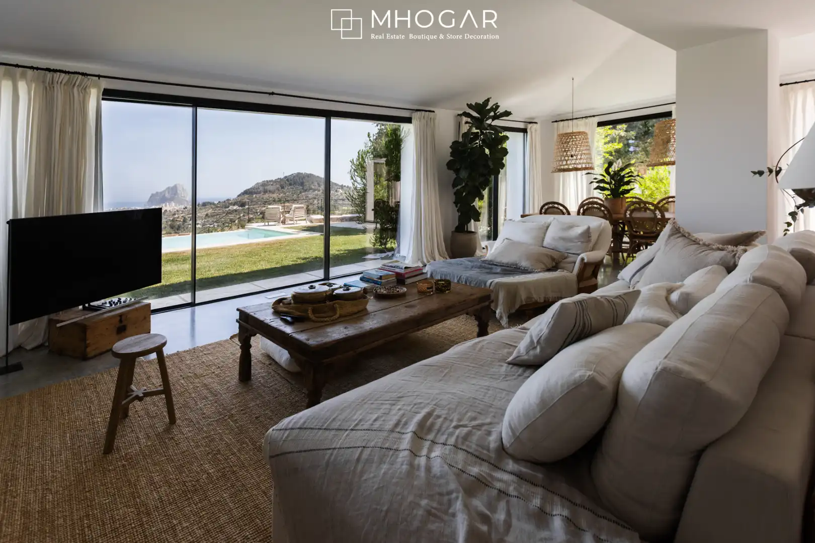 Sala d'estar de Finca rústica de lloguer en Benissa amb Aire condicionat, Calefacció i Jardí privat