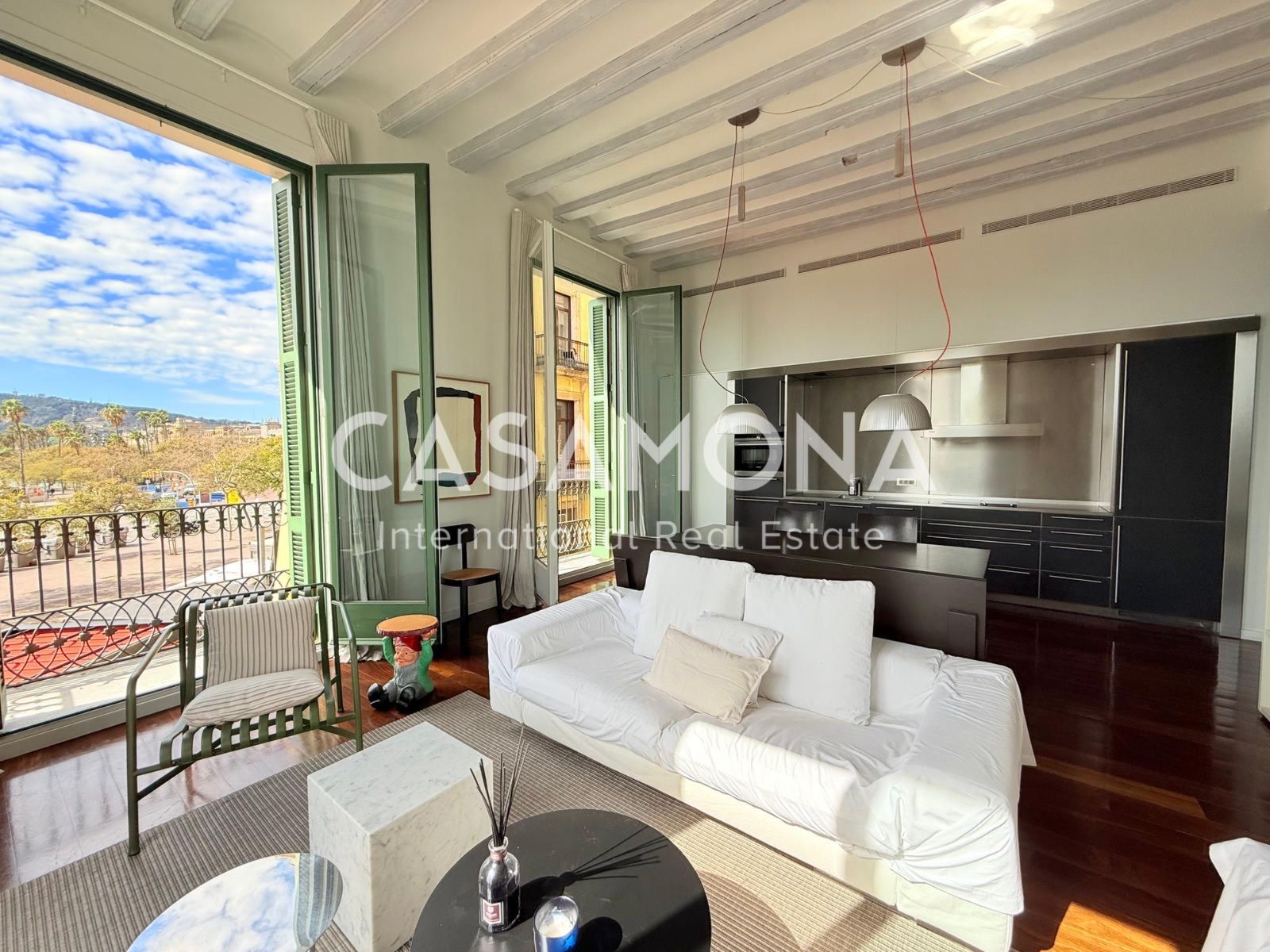 Sala d'estar de Apartament de lloguer en  Barcelona Capital amb Aire condicionat, Calefacció i Moblat