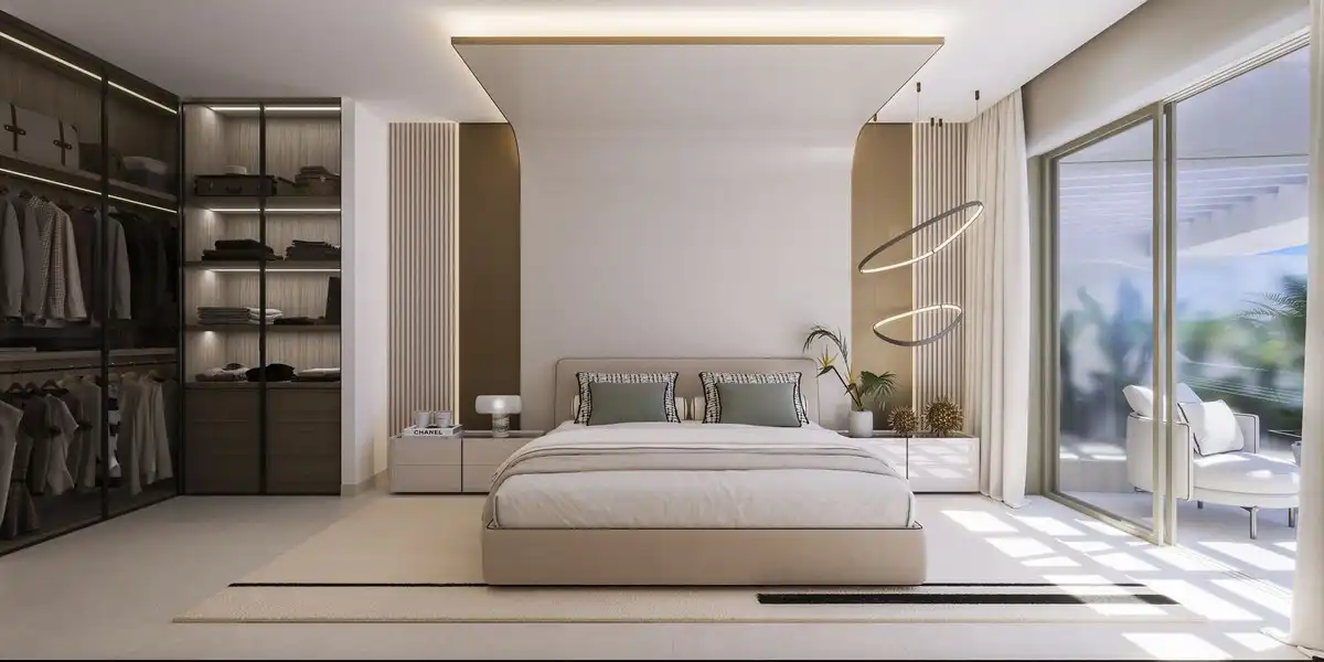 Schlafzimmer von Wohnungen zum Verkauf in Benahavís mit Klimaanlage, Privatgarten und Terrasse