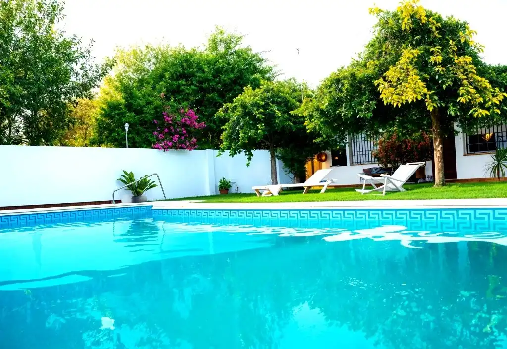 Piscina de Finca rústica en venda en Montijo amb Jardí privat, Piscina i Moblat