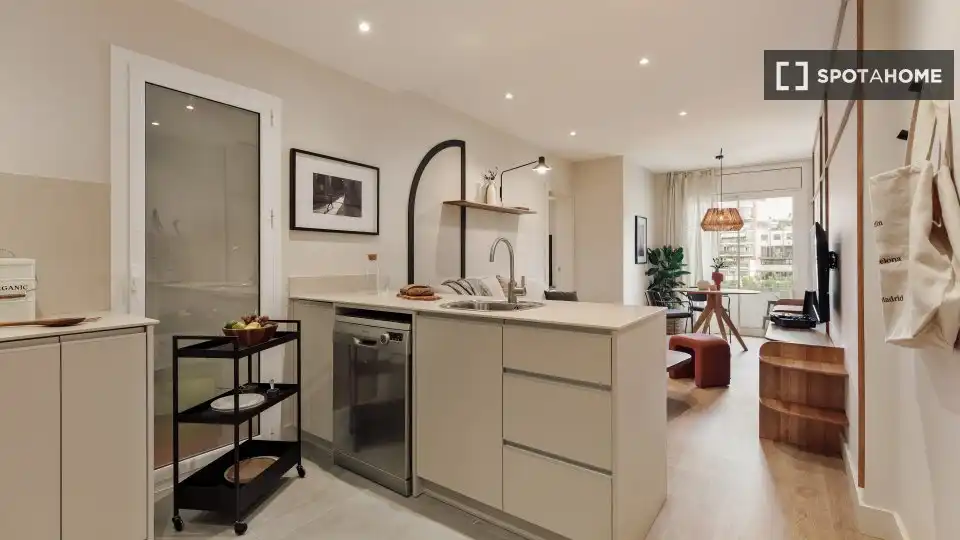 Kitchen of Apartments for share in Barcelona  with Air Conditioner, Terrace and Furnished