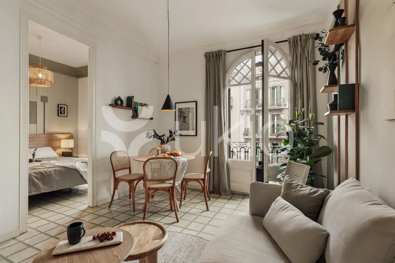 Sala de estar de Apartamento de alquiler en Barcelona con Aire acondicionado, Calefacción y Amueblado