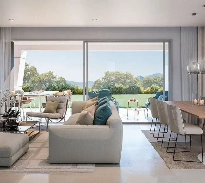 Sala de estar de Apartamento en venta en Estepona con Aire acondicionado, Jardín privado y Terraza