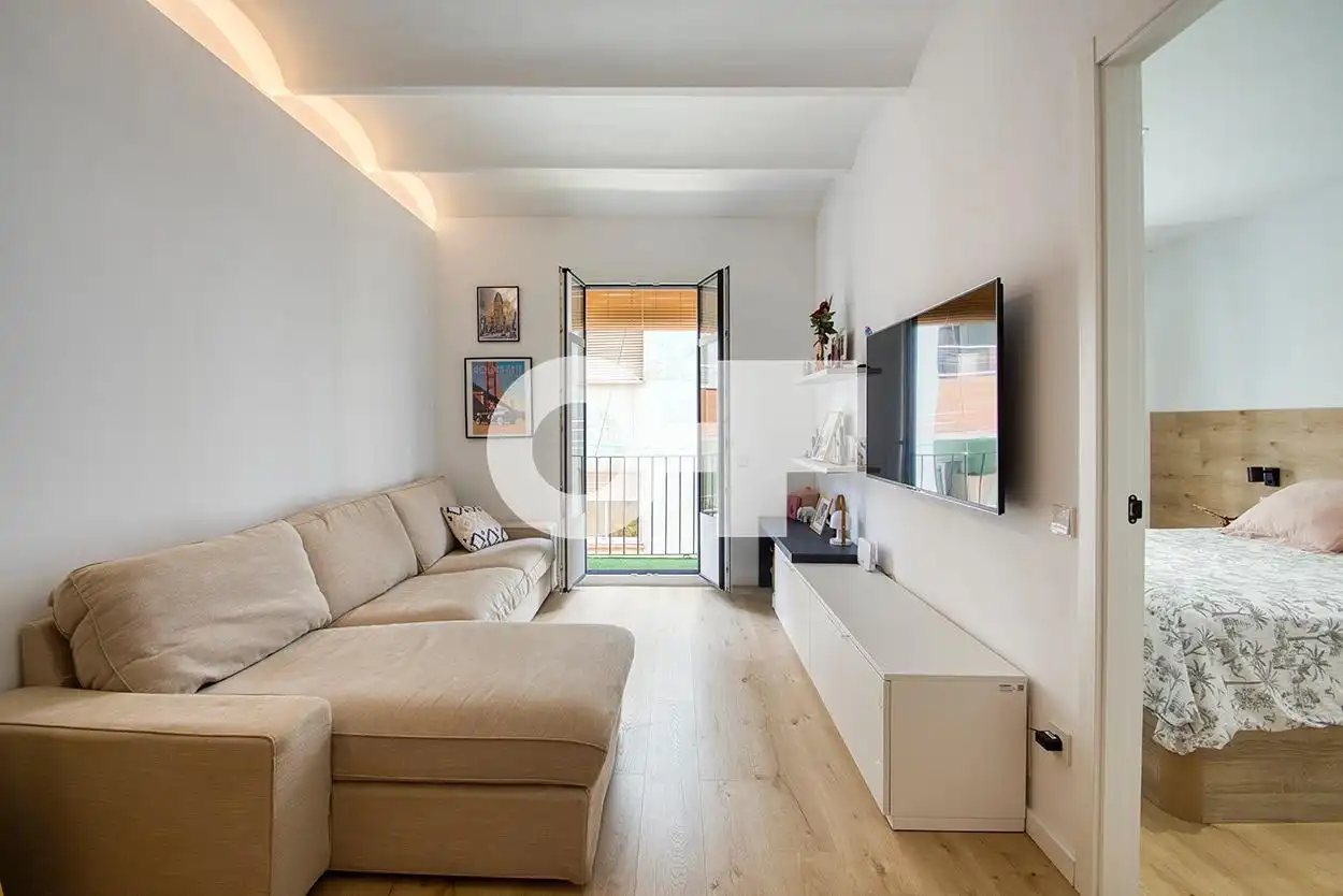 Sala d'estar de Pis en venda en  Barcelona Capital amb Aire condicionat, Parquet i Terrassa