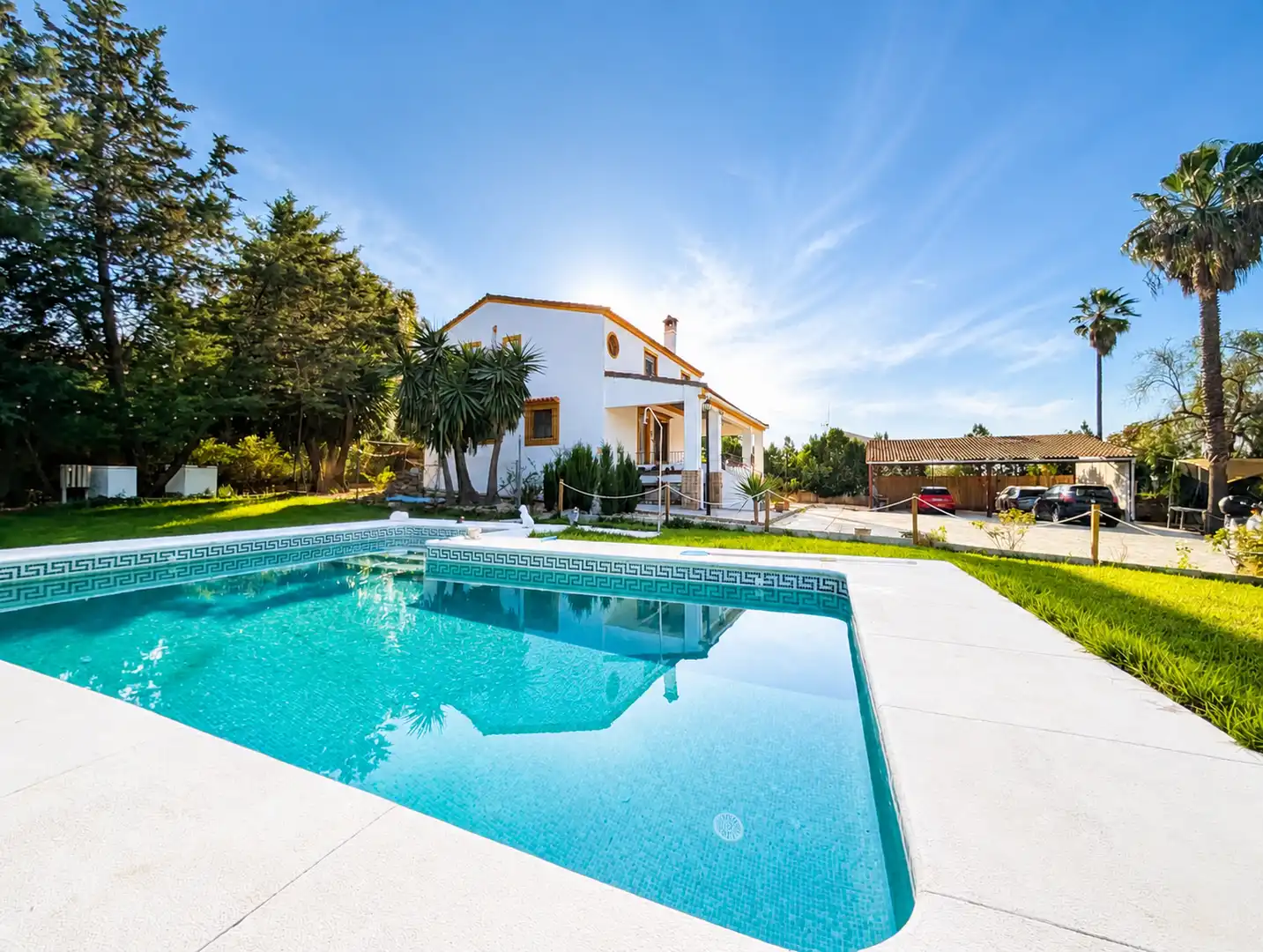 Garden of Houses for sale in Aljaraque  with Air Conditioner and Swimming Pool