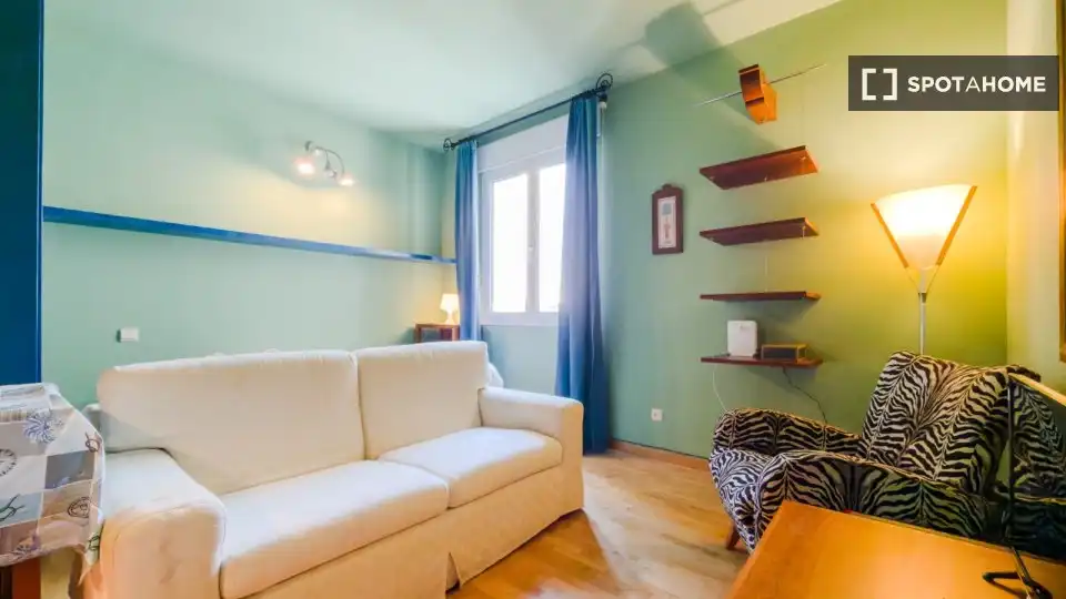 Sala d'estar de Estudi per a compartir en Barcelona amb Aire condicionat, Calefacció i Terrassa
