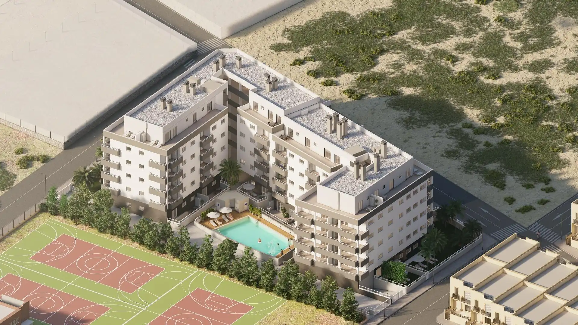 Vista exterior de Pis en venda en Roquetas de Mar amb Aire condicionat, Terrassa i Piscina comunitària