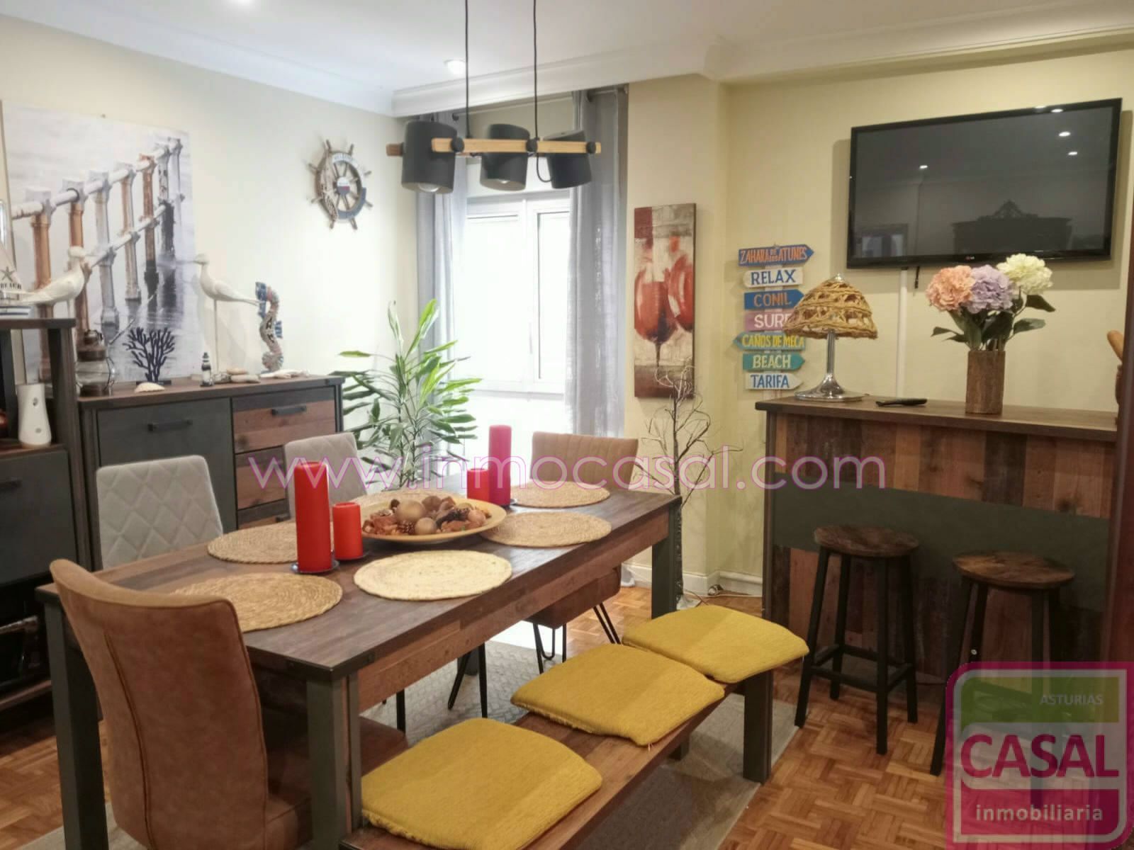 Dining room of Flat to rent in Gijón   with Heating, Terrace and Furnished