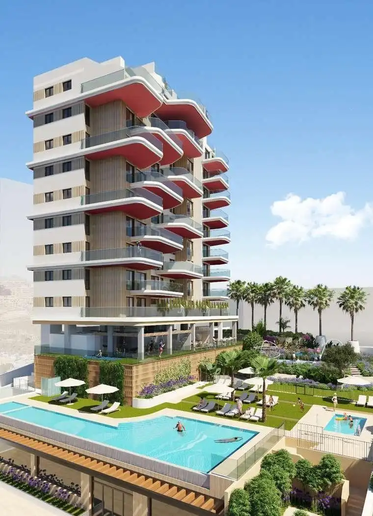 Außenansicht von Wohnungen zum Verkauf in Calpe / Calp mit Klimaanlage, Terrasse und Abstellraum