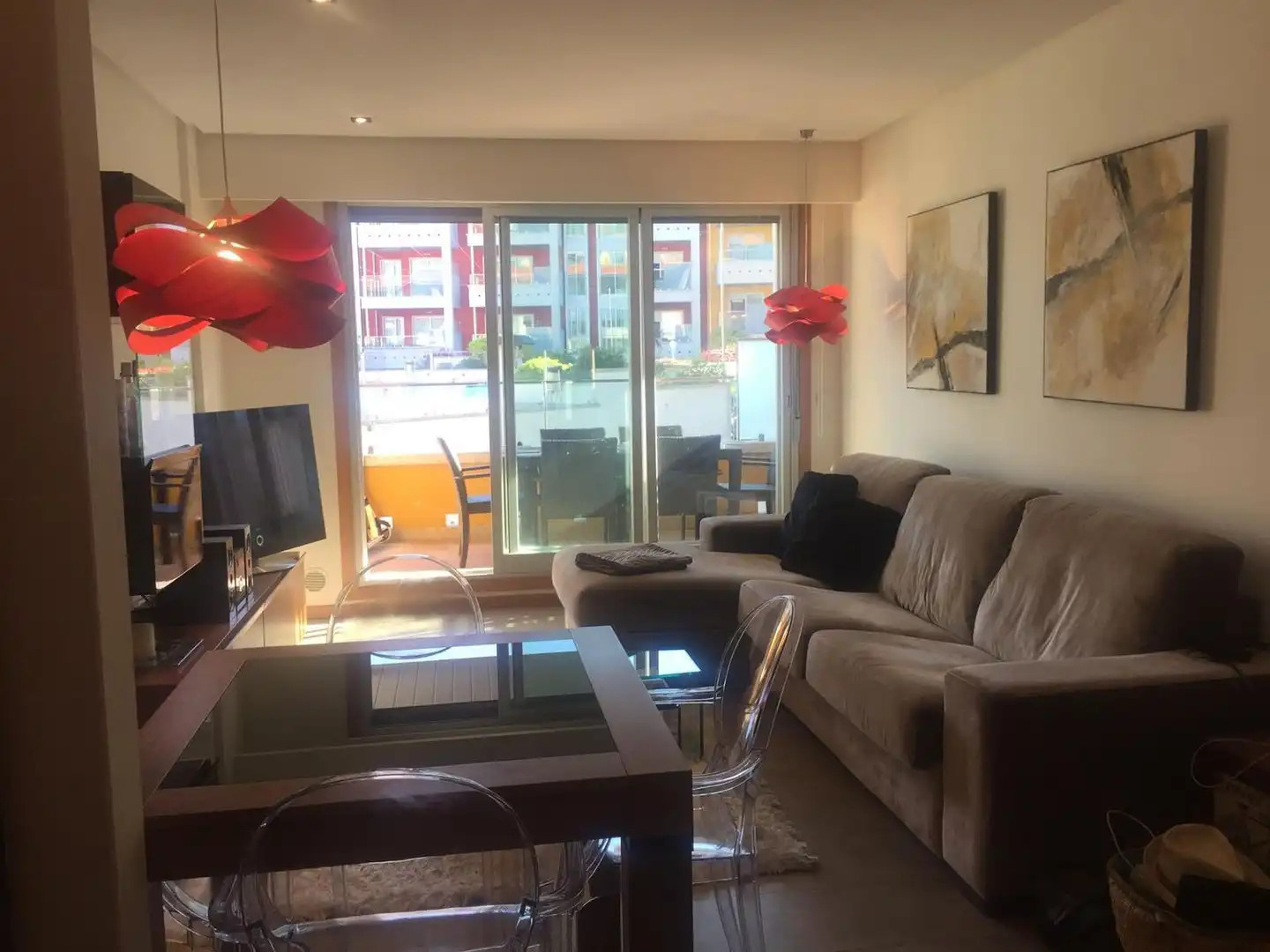 Sala de estar de Piso en venta en Sanxenxo con Calefacción, Jardín privado y Terraza