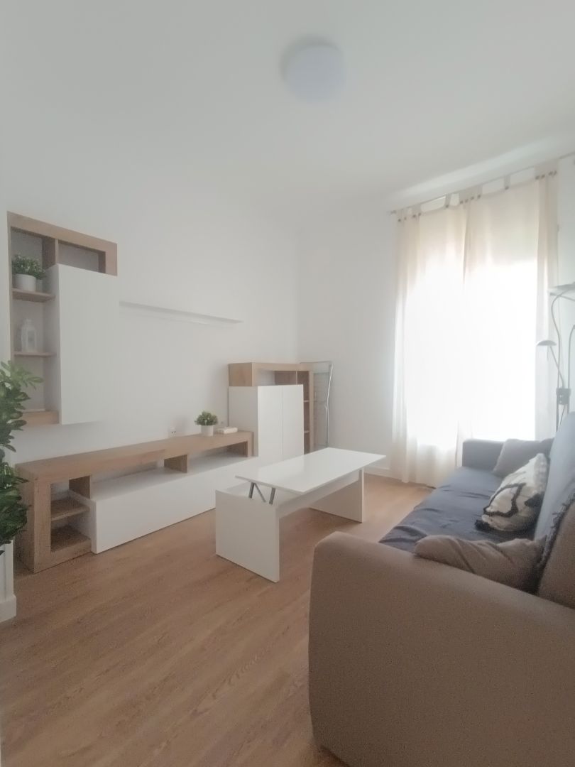 Sala d'estar de Apartament de lloguer en  Madrid Capital amb Aire condicionat, Calefacció i Moblat