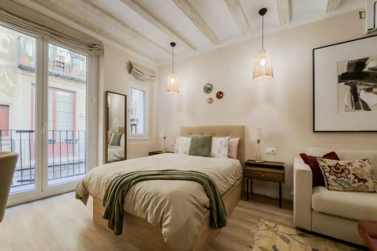 Schlafzimmer von Wohnung zur Miete in Barcelona mit Klimaanlage, Möbliert und Ofen