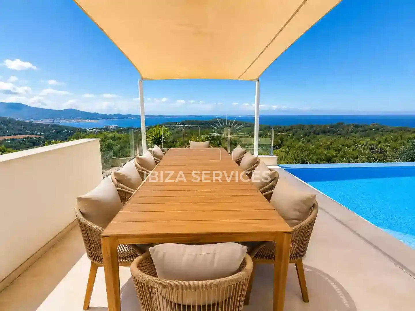Terraza de Casa o chalet de alquiler en Sant Antoni de Portmany con Aire acondicionado, Jardín privado y Piscina