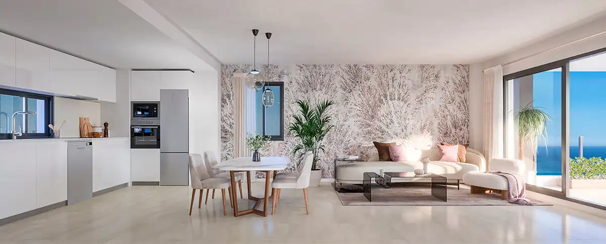 Sala d'estar de Pis en venda en Benalmádena amb Aire condicionat, Jardí privat i Terrassa