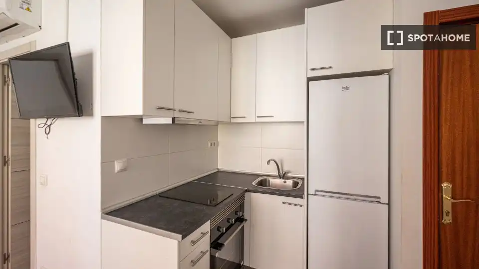 Cuina de Apartament per a compartir en Madrid amb Aire condicionat, Terrassa i Moblat