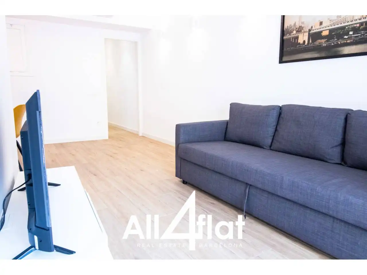 Sala de estar de Estudio de alquiler en Barcelona con Aire acondicionado, Calefacción y Parquet