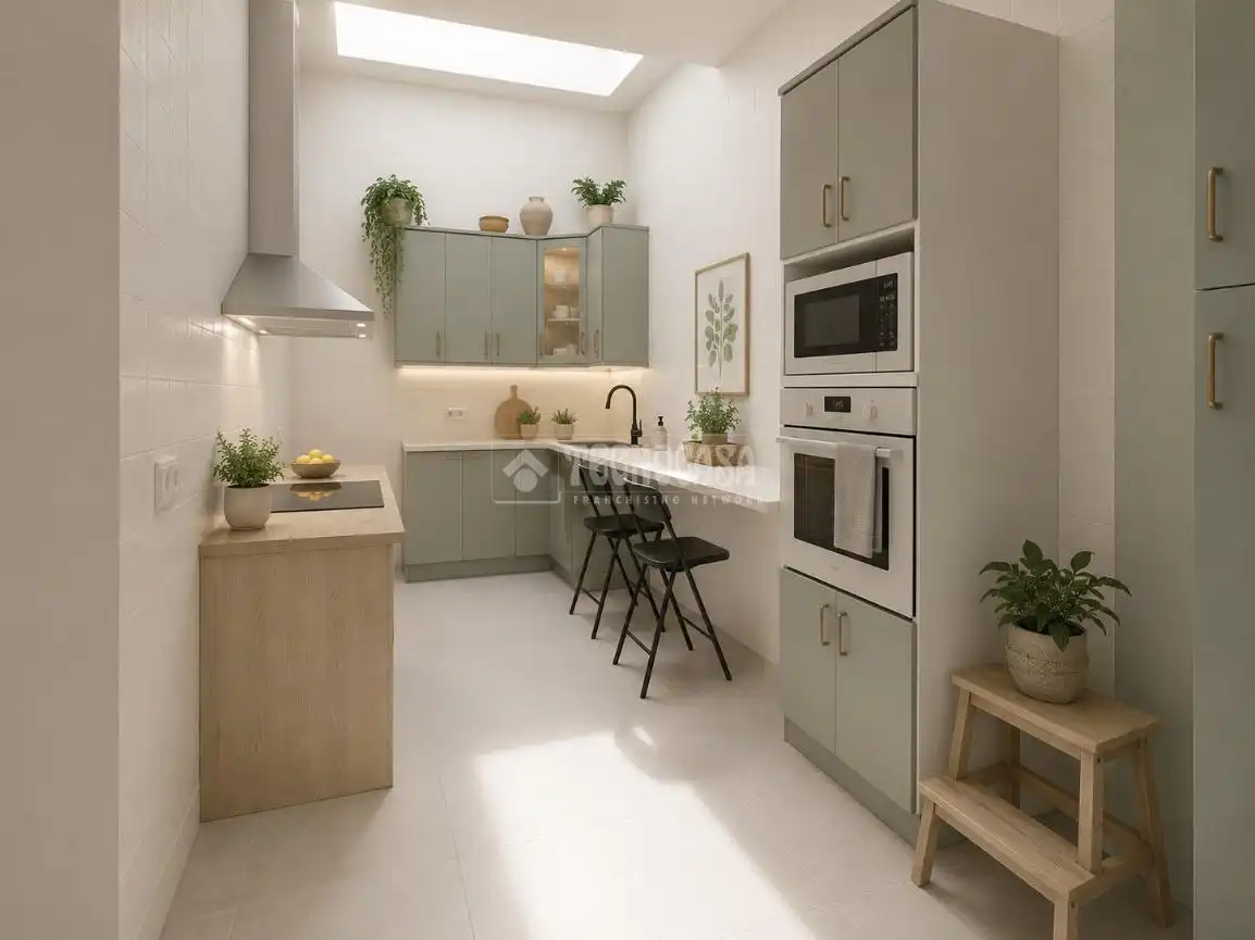 Küche von Einfamilien-Reihenhaus zum Verkauf in Barcelona mit Klimaanlage und Terrasse