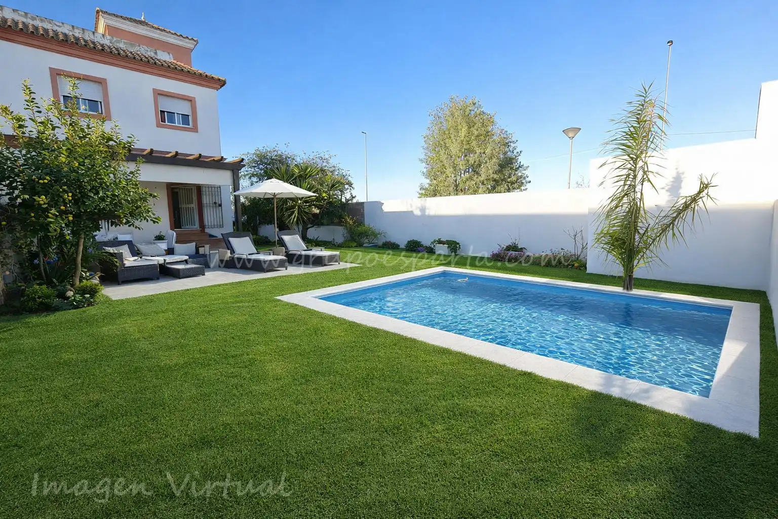 Jardín de Casa adosada en venta en Huévar del Aljarafe con Aire acondicionado, Jardín privado y Terraza