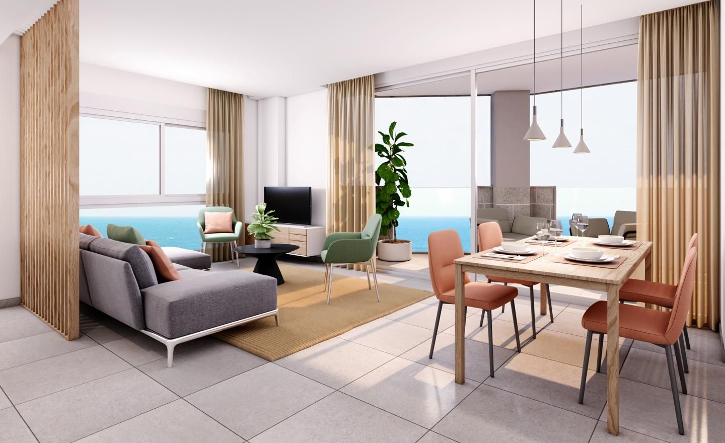 Sala d'estar de Apartament en venda en La Manga del Mar Menor amb Jardí privat, Terrassa i Piscina