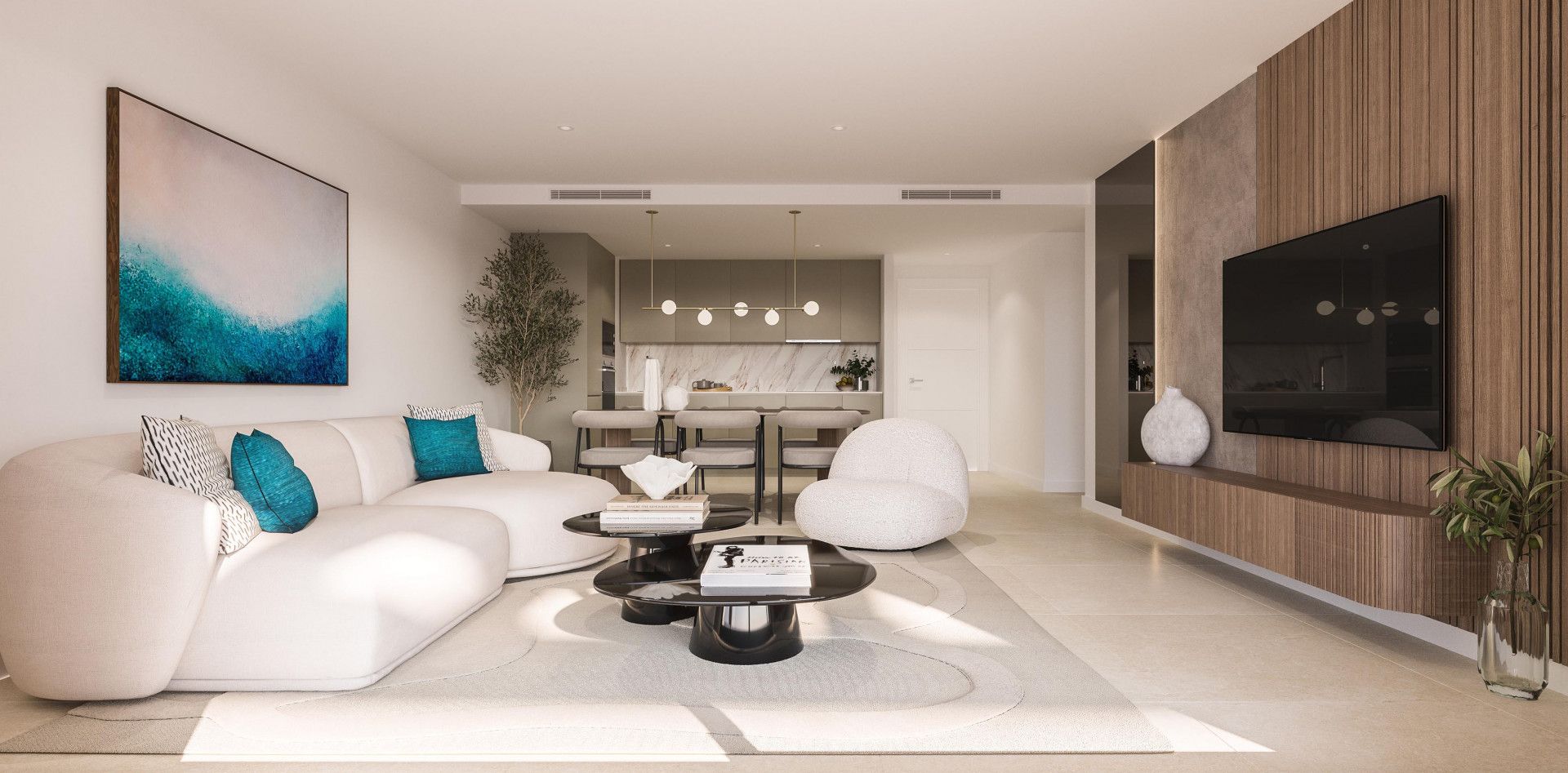 Sala d'estar de Apartament en venda en Estepona amb Aire condicionat, Terrassa i Piscina