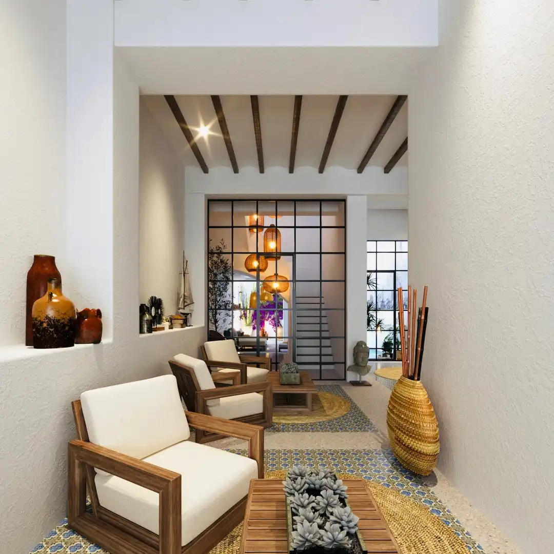 Sala de estar de Casa adosada en venta en Benissa con Jardín privado, Terraza y Trastero