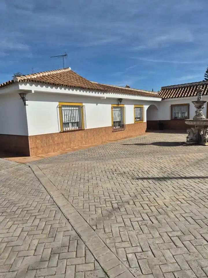 Vista exterior de Casa o chalet en venta en Palomares del Río con Aire acondicionado, Jardín privado y Terraza