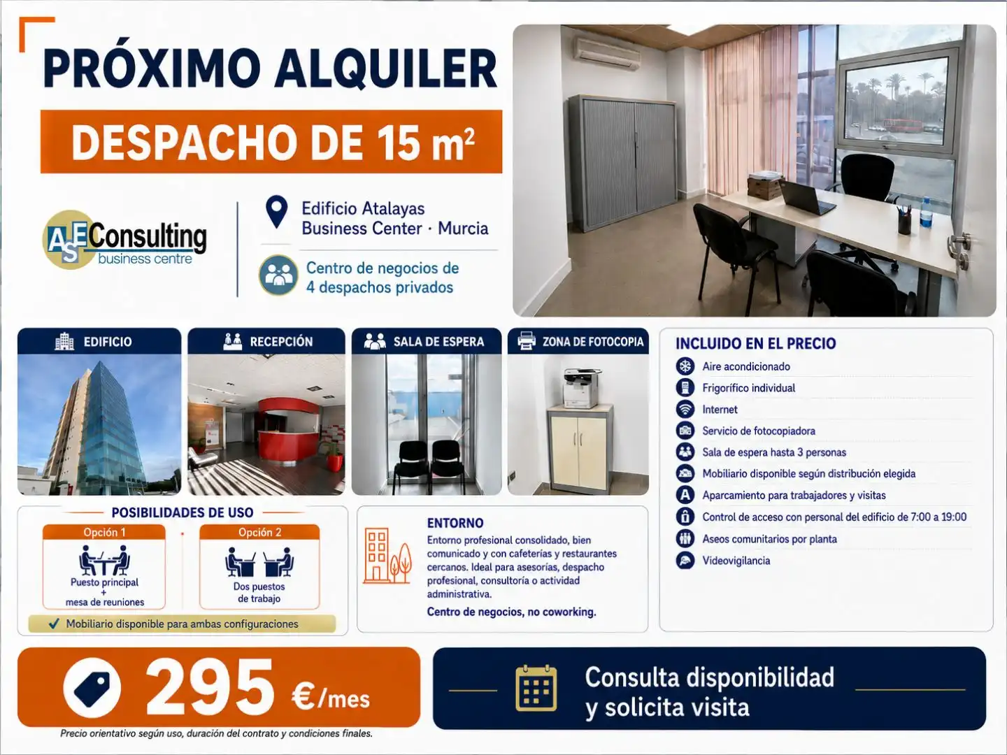 Oficina de lloguer en Murcia amb Aire condicionat, Calefacció i Moblat
