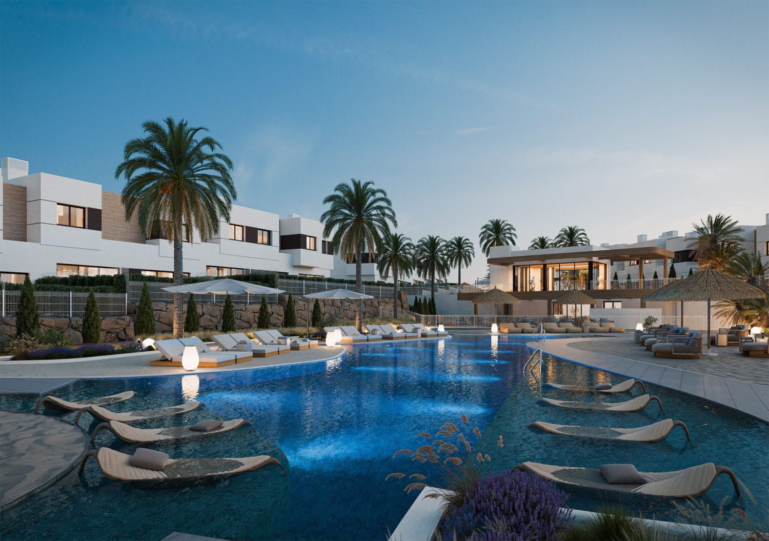 Piscina de Casa adosada en venta en Mijas con Aire acondicionado, Calefacción y Terraza