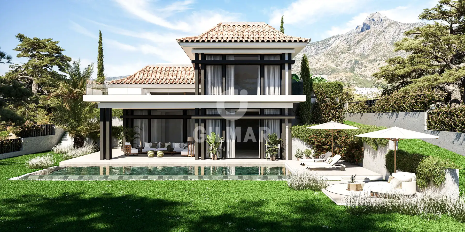 Vista exterior de Casa o xalet en venda en Marbella amb Calefacció, Jardí privat i Piscina