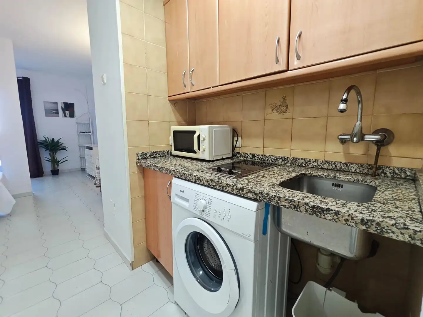 Cuina de Estudi de lloguer en Benalmádena amb Jardí privat, Terrassa i Moblat
