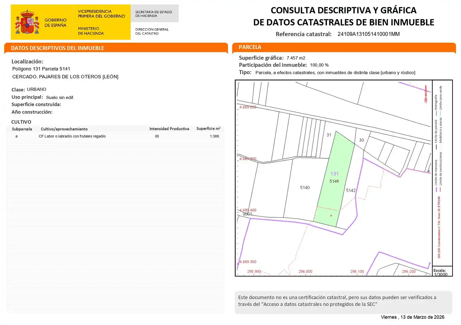 Terreno en venta en Pajares de los Oteros
