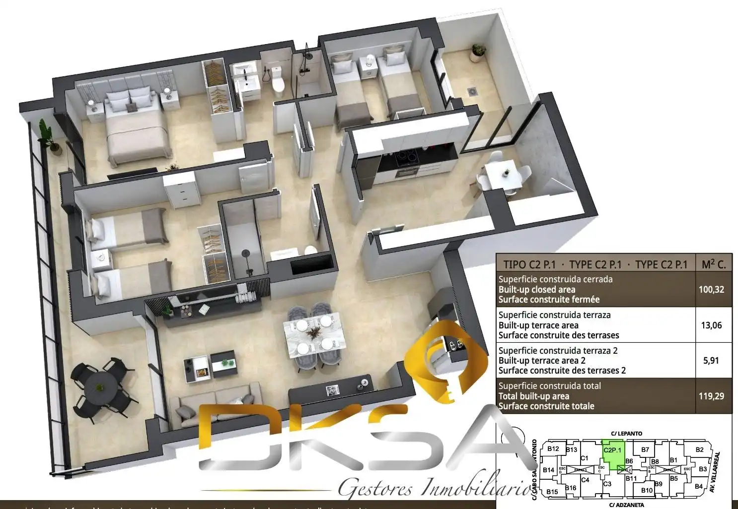 Piso en venta en Castellón de la Plana / Castelló de la Plana con Aire acondicionado, Calefacción y Jardín privado