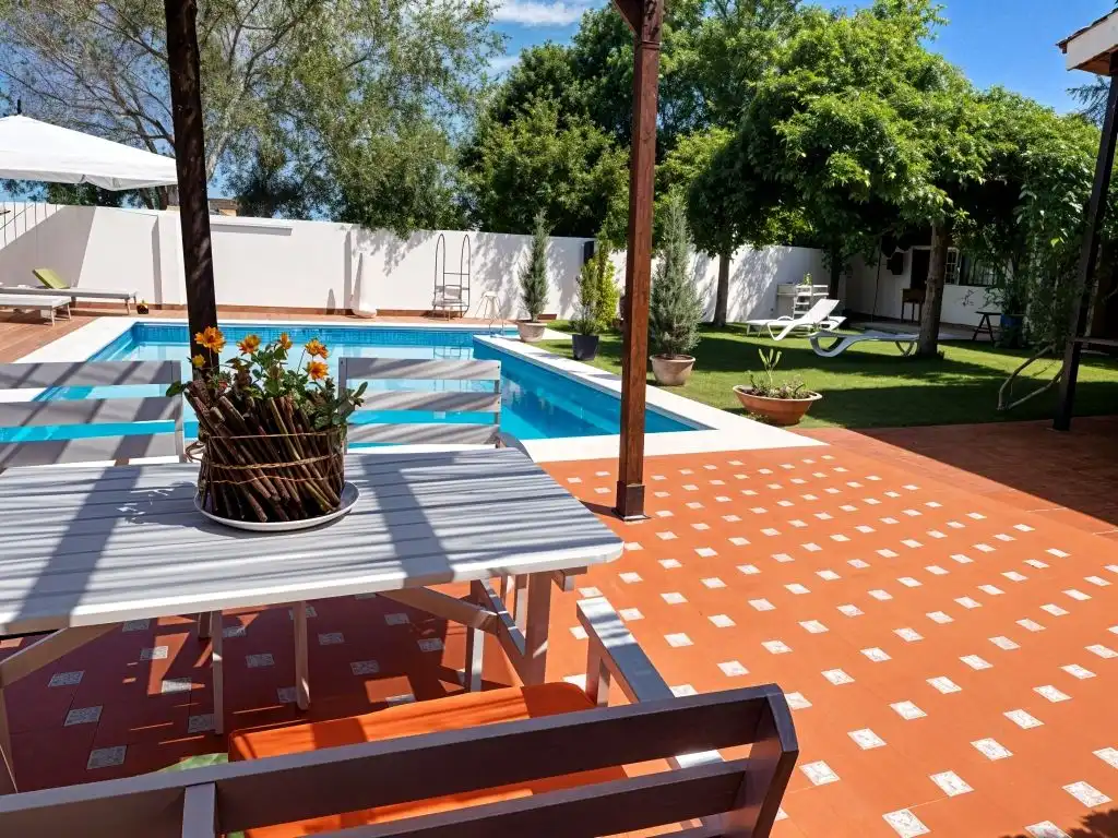 Piscina de Finca rústica en venda en Montijo amb Jardí privat, Piscina i Moblat