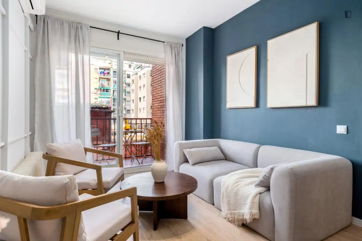 Sala de estar de Apartamento para compartir en Barcelona con Aire acondicionado, Calefacción y Amueblado